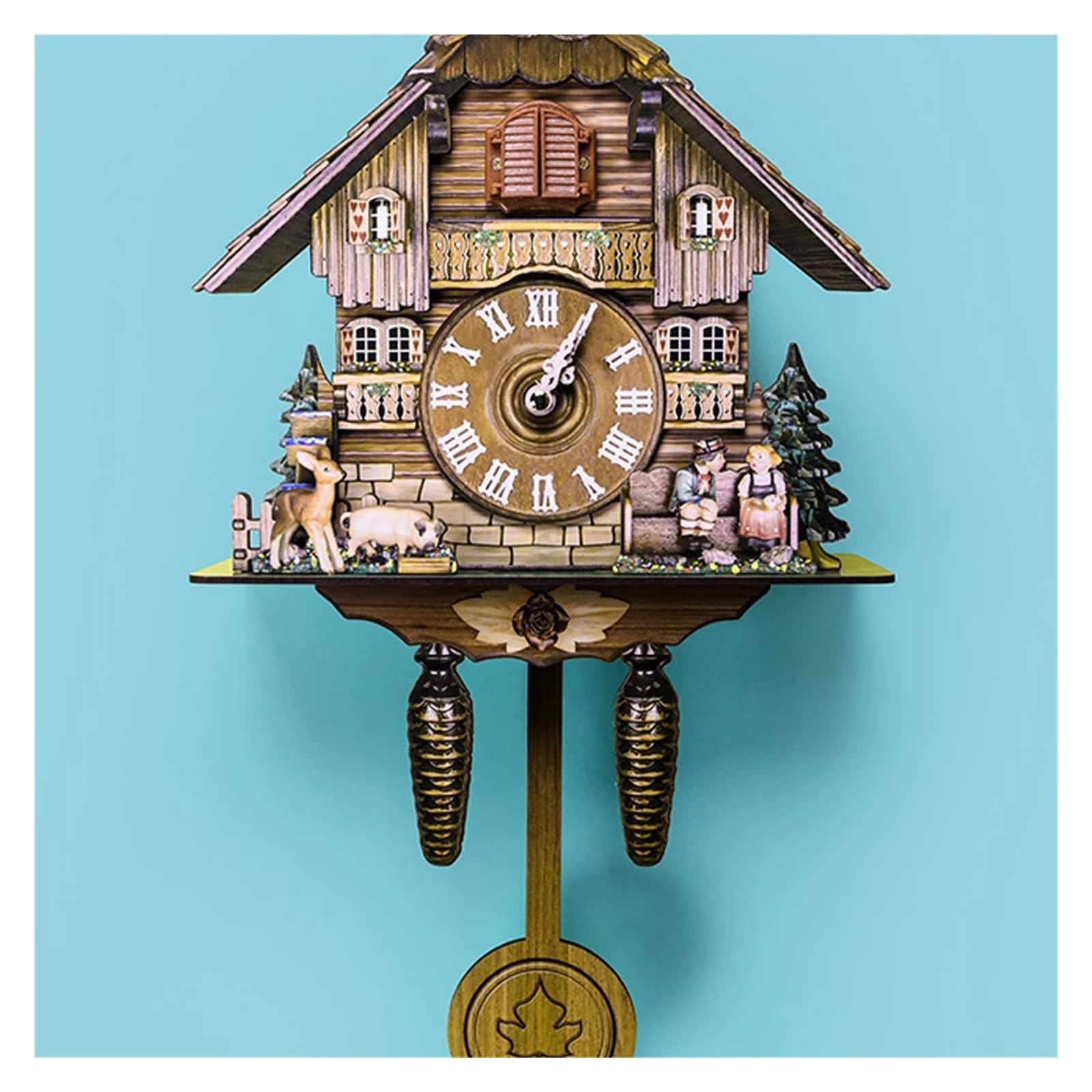 Relojes De Cuco Reloj de Cuco de 14 Pulgadas, de Madera, Estilo Chalet de la Selva Negra, Reloj de Pared, Reloj Despertador con Cuco de pájaro, Decoraciones(M)