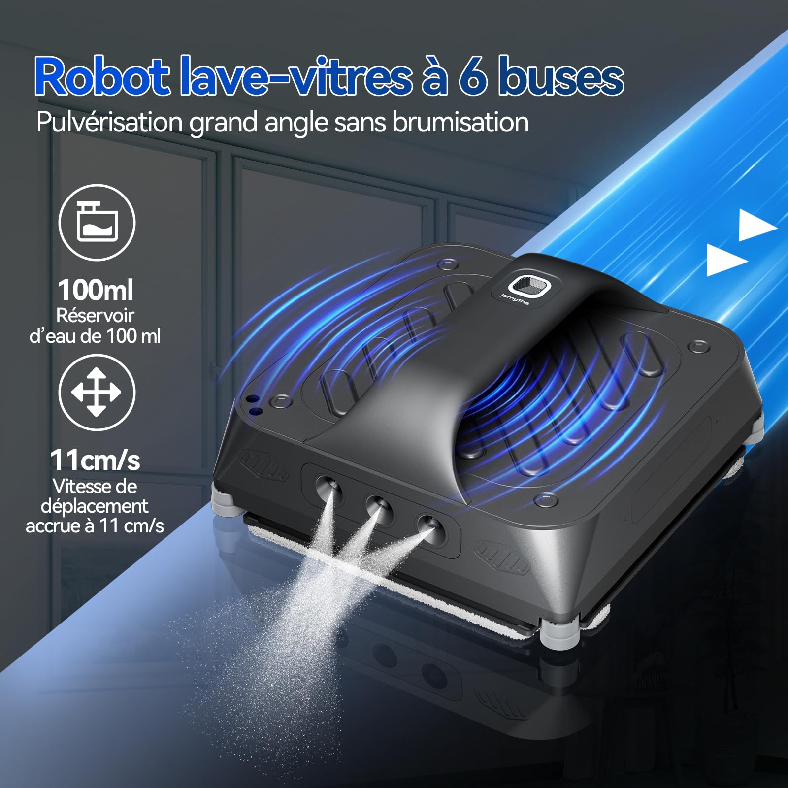 Robot de nettoyage de fenêtres avec 6 buses d'eau, 8000 Pa Robot de nettoyage des fenêtres avec différents modes de nettoyage, commutateur de langue annoncée, manipulation facile pour fenêtres