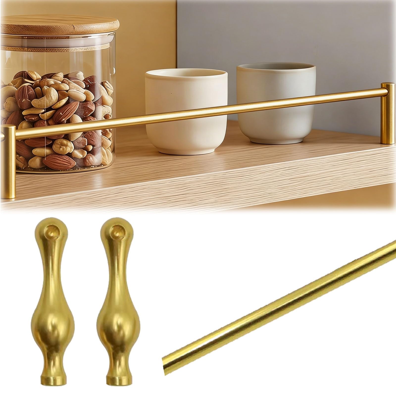 Yxxsdp Gold C Long Solid Brass Shelf Rail With Screws, Elegant Shelf Guardrail Set Gold/Black/Silver, Customizable Tipping Rail Bar For Floating Shelves(,18In/46Cm)