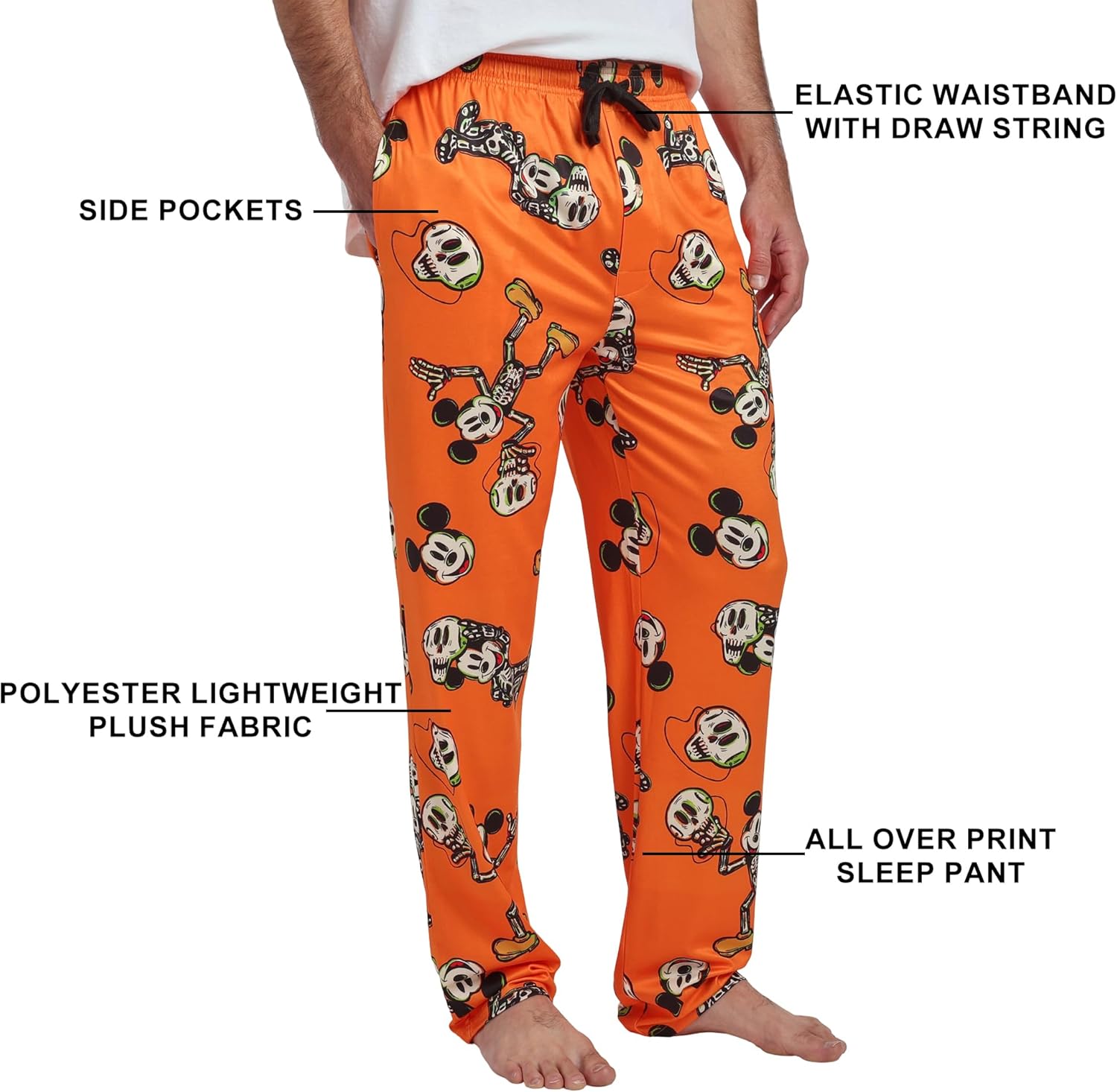 Bioworld Disney Mickey Mouse Skeleton Mickey Adult Orange Sleep Pajama Pants - Image 4