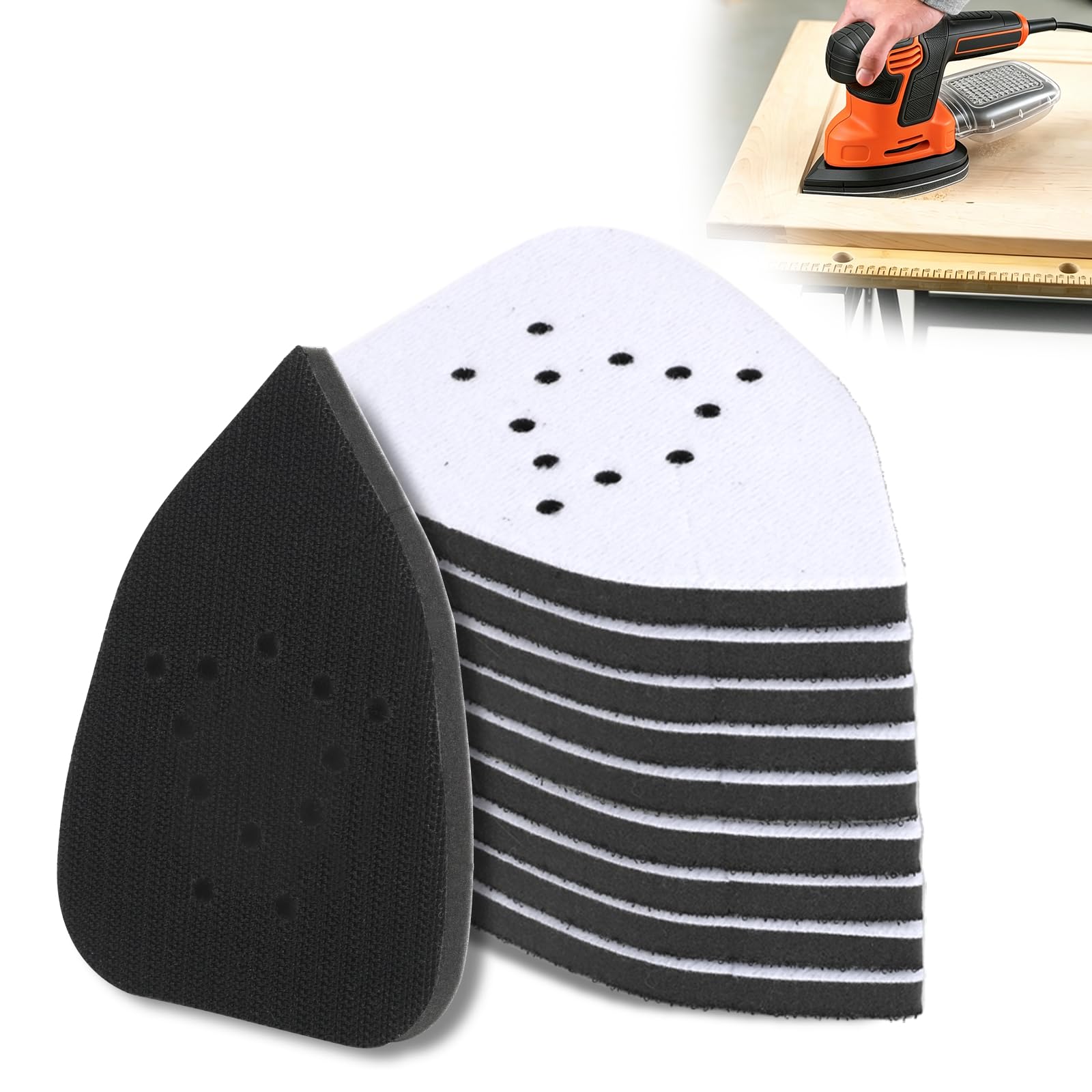 Linkstyle 10PCS Detail Sanding Interface Pads: 12 Holes Foam Mouse Sander Sandpaper Backing Pad Compatible with Black and Decker, 95x135mm