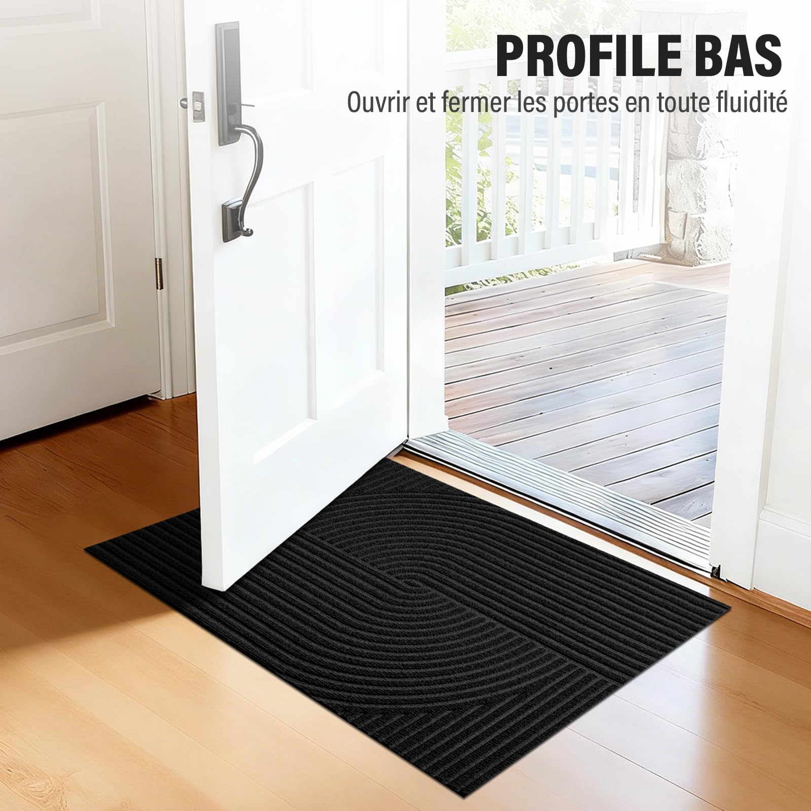 Tapis Entrée Intérieur Motif Vague Symétrique, 60x90cm-Noir | Paillasson Attrape-Poussière Antidérapant, Absorbant, Tapis de Porte Profil Bas et Lavable pour Cuisine,Chambre, Couloir
