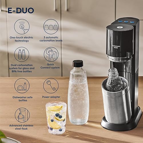 Miniatura 4 de SodaStream E-Duo - Paquete para hacer agua con gas (negro) con CO2, botellas de carbonatación con 2 sabores Bubly Drop