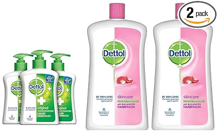 Dettol Liquid Handwash Dispenser Bottle Pump - Original Germ Protection Hand Wash (Pack of 3-200ml each) | 10x Better Germ Protection & Germ Protection Skincare Handwash Jar - 900ml (Pack Of 2)