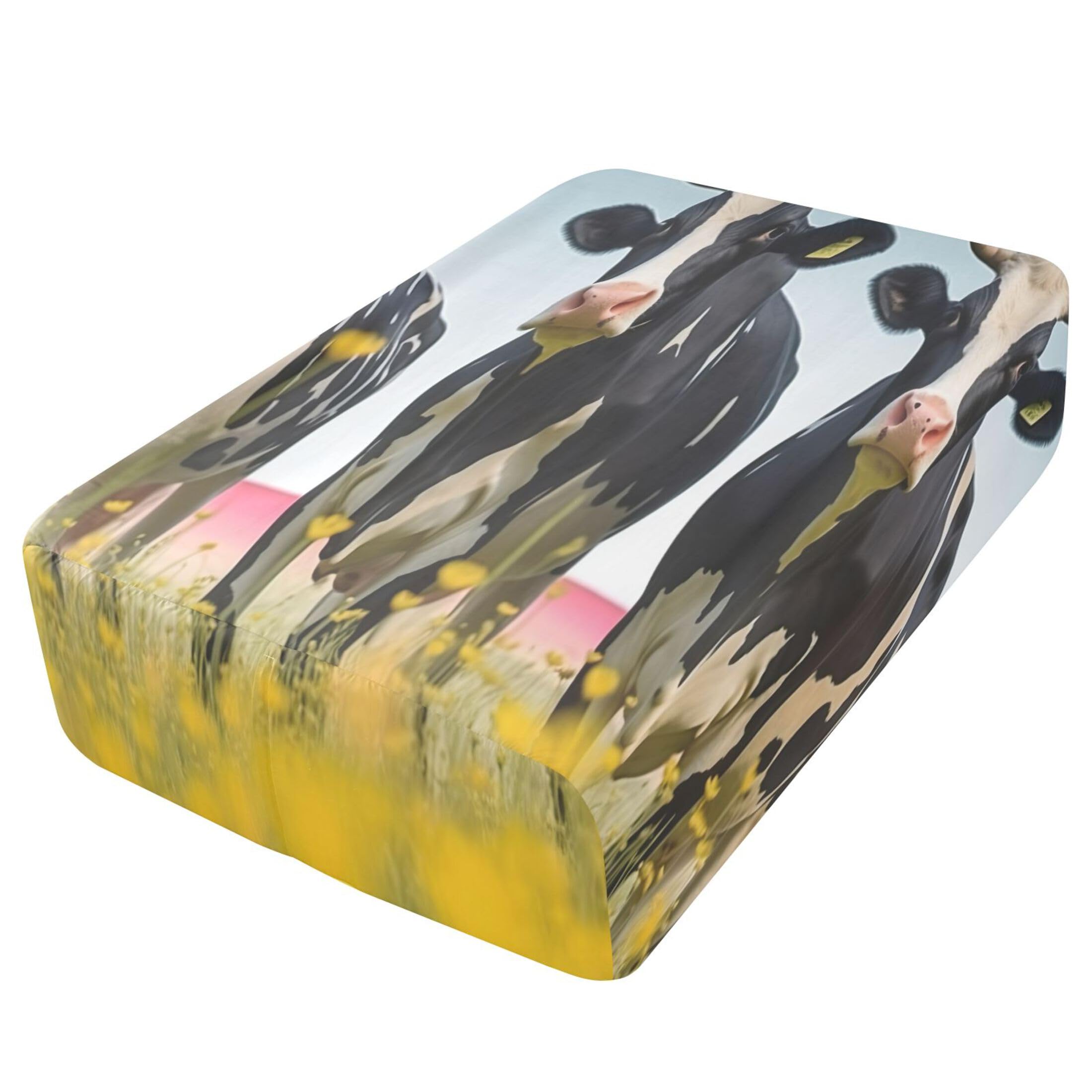 Funny Cows - Sábana bajera ajustable individual para colchón de aire, bolsillo extra profundo de 24 pulgadas, funda suave y transpirable con apertura de válvula de cremallera para cama de