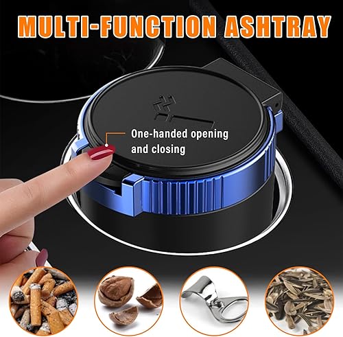 Miniatura 16 de Kewucn Cenicero para automóvil con tapa, cenicero portátil y desmontable sin humo, mini cubo de basura de acero inoxidable para vehículo con luz LED