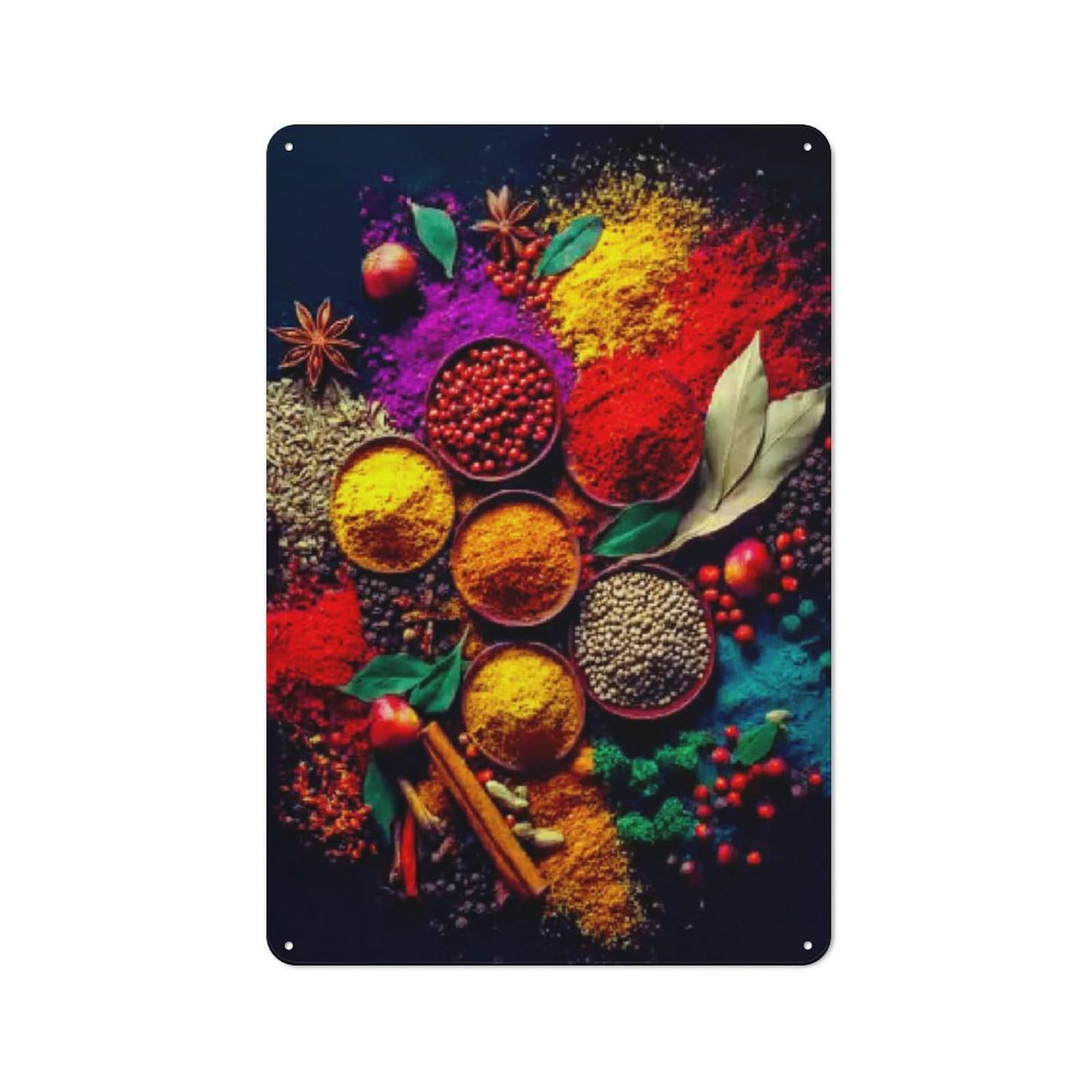 Junmoney Spice Market Aromatic Delights Rustic Tin Wall Plaque 30X20cm For Garage Or Workshop, For Garage Decor Fans, For Retro Home Interiors