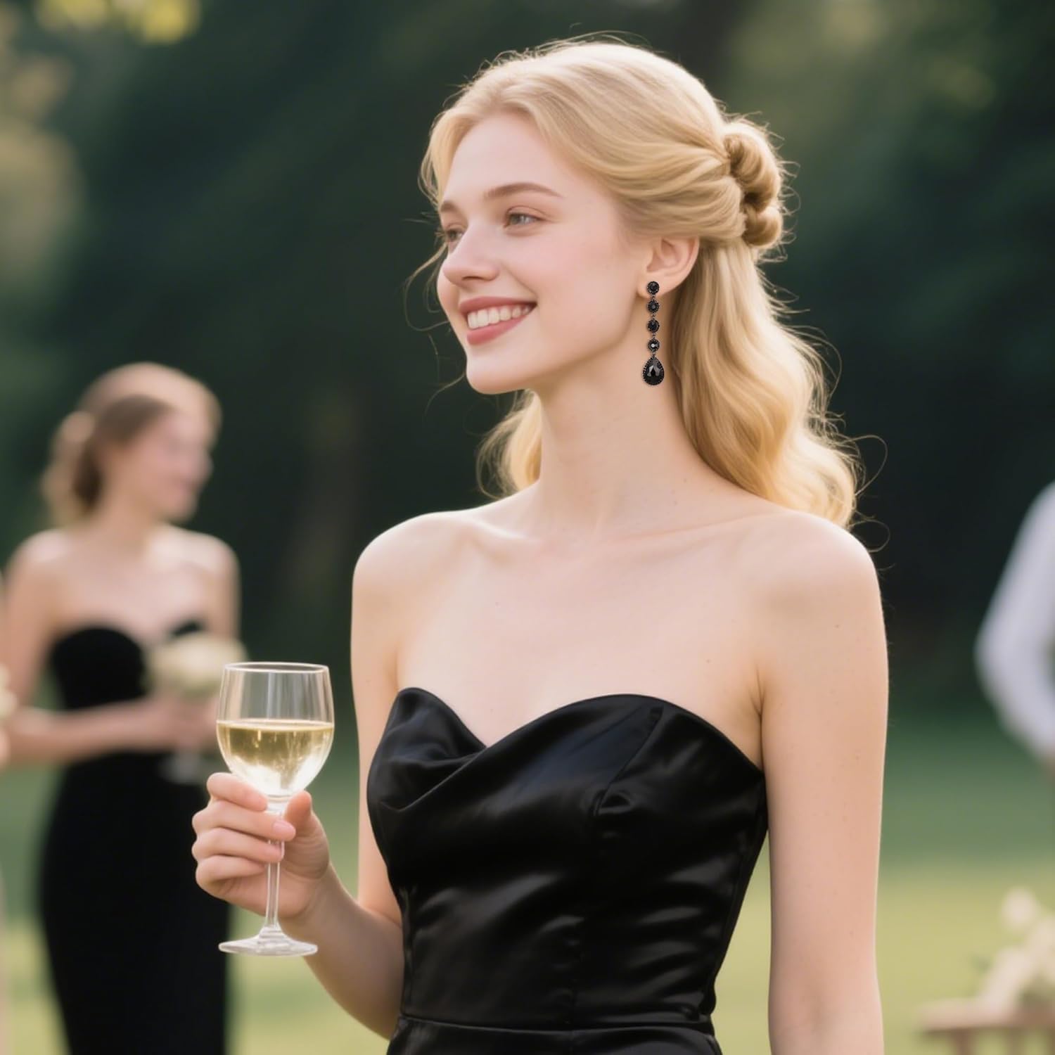 BriLove Women's Elegant Wedding Bridal Crystal Beaded Teardrop Chandelier Dangle Earrings - Image 3