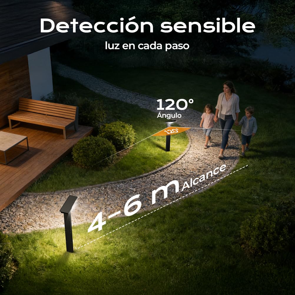 OUSFOT Luces Solares Exterior Jardin con Sensor de Movimiento, 4400mAh Luz Solar Exterior Jardin 2 piezas, 32 LED 6500K Impermeable Focos Solares para Exterior, Avenidas, Caminos y Prados