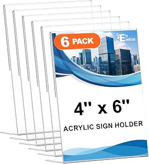EHWINE Acrylic Sign Holder 4 x 6, 6 Pack Vertical L-Shaped Tabletop Stand