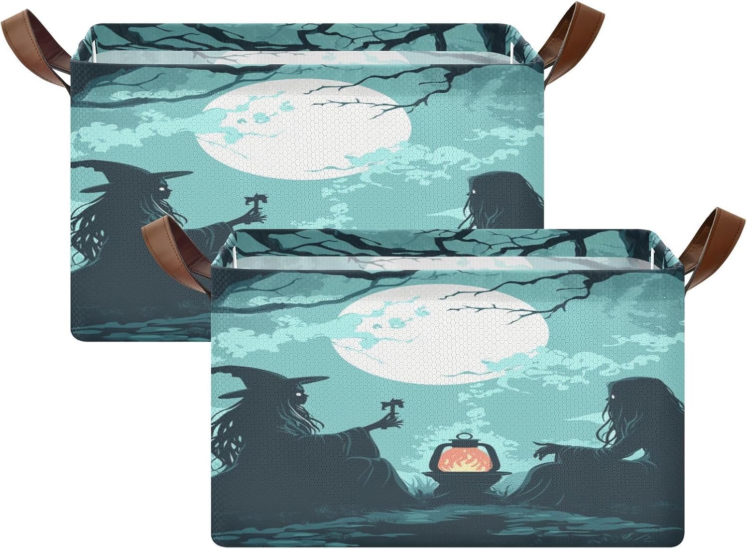 Witches Night Trees 2 Pack Fabric Storage Bins for Shelves Collapsible Cube Storage Bin Basket Storage Cubes with Handle Under The Bed Storage Bins for Home Closet Clothes Office