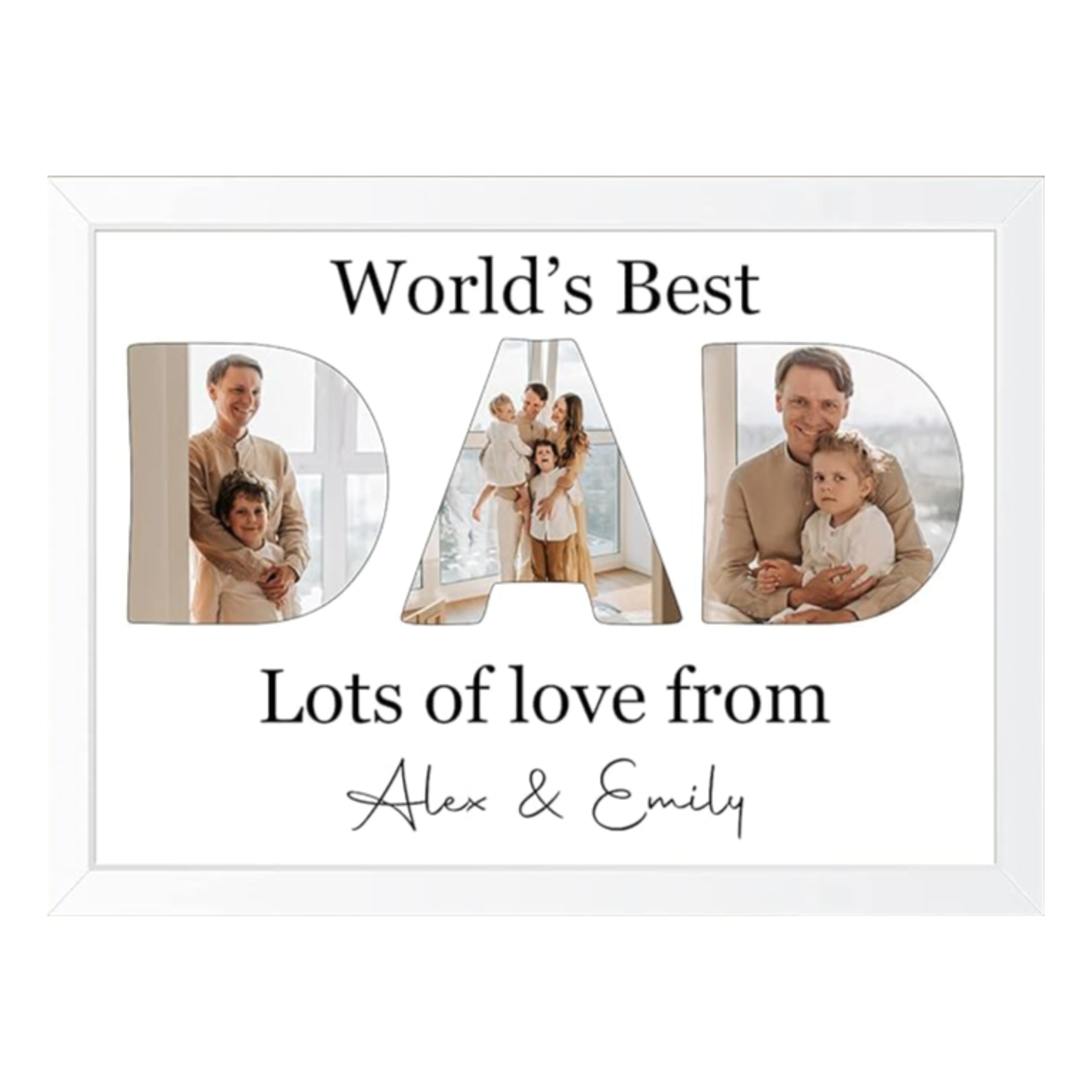 PB TECH Personalised Photo Frame A5, A4, A3 Custom Alphabet Picture Gift for Mum, Dad, Grandad, Son, Daughter, Sister, Brother, Mother’s & Father’s Day (Dad, White, A4 Print Only - No Frame) — image 1