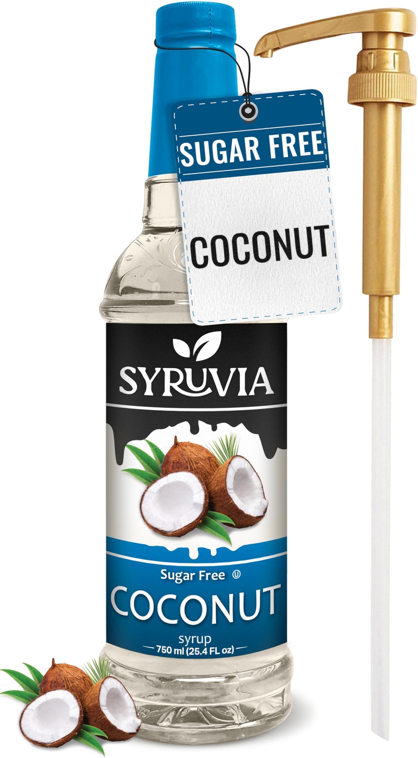 Syruvia Sugar Free Coffee Syrup, Coconut Flavored Syrup for Drinks, Lattes, and Desserts – 25.4 fl oz, With Pump