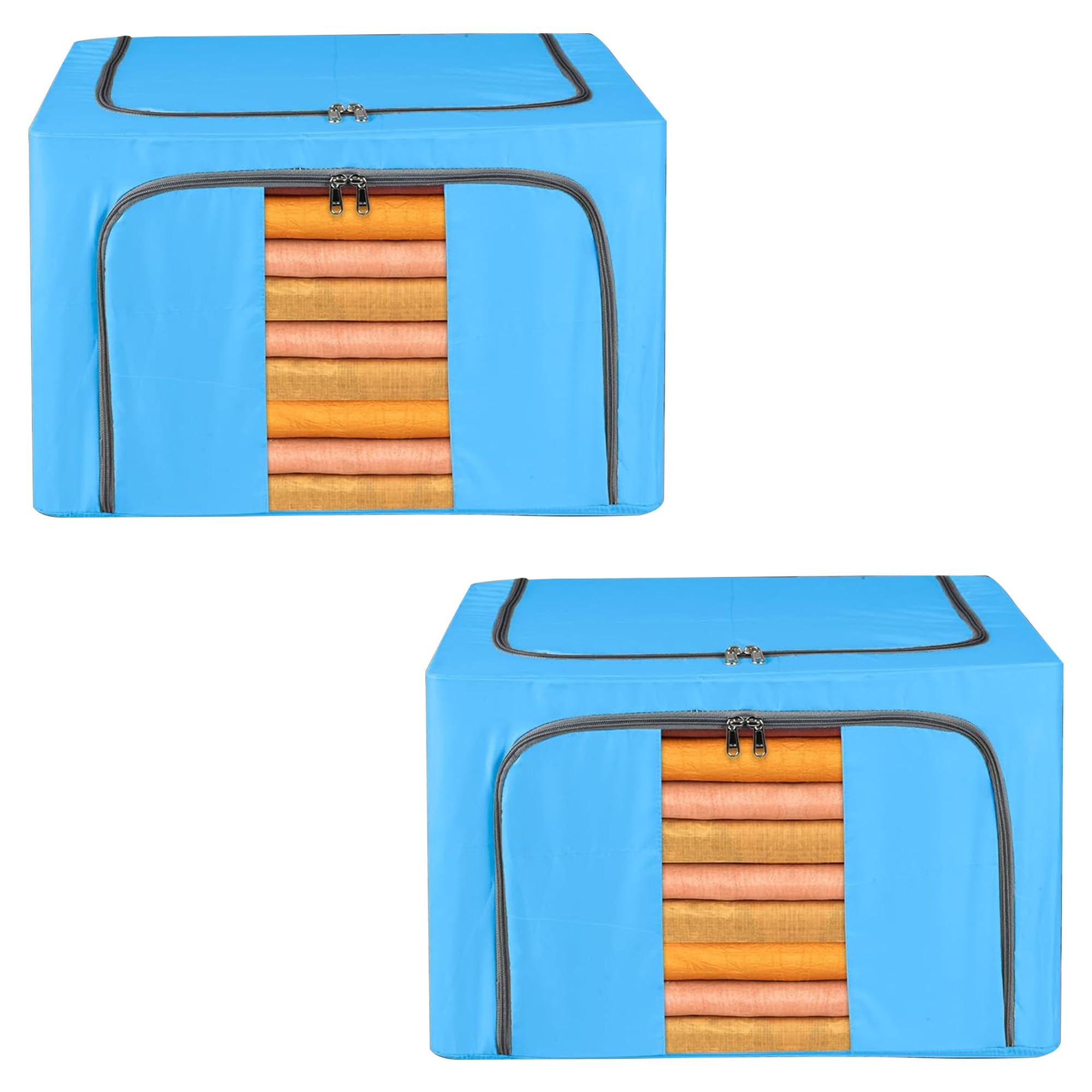 Kuber Industries Pack of 2 Cloth Storage Box | Foldable Wardrobe Organiser for Clothes | Steel Frame Clothes Organizer | Blanket Box | 24 LTR | Sky Blue (B0D7VGQC68) Amazon Price History, Amazon Price Tracker