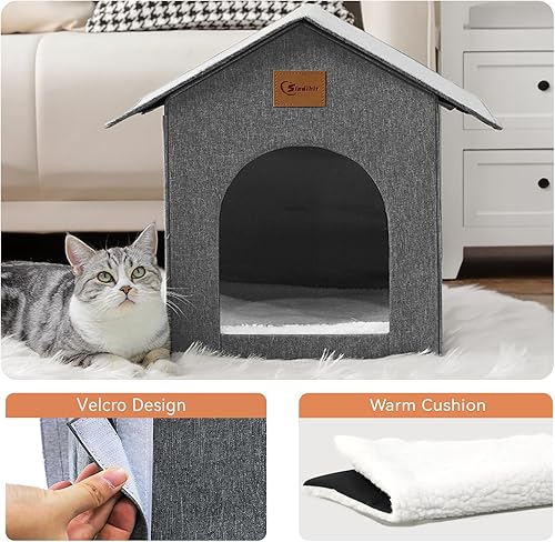 Miniatura 5 de Casa para gatos al aire libre, refugio para gatos al aire libre, casa para gatos exteriores e interiores, casa aislada para gatos de invierno con