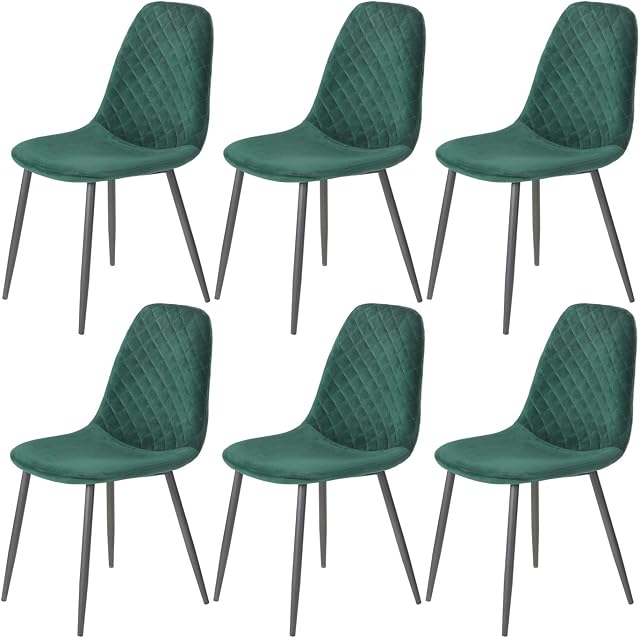 AINPECCA Set of 6 Velvet Dining Chairs Fabric Upholstered seat with Metal Legs Dressing Lounge Home (Green, 6)