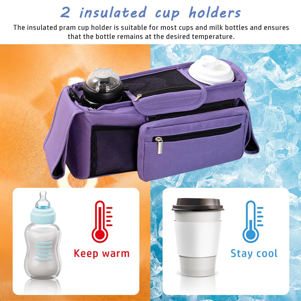 HINATAA Baby Pram Bag Stroller,Baby Stroller Organizer- Detachable Phone Bag & Shoulder Strap - Image 3