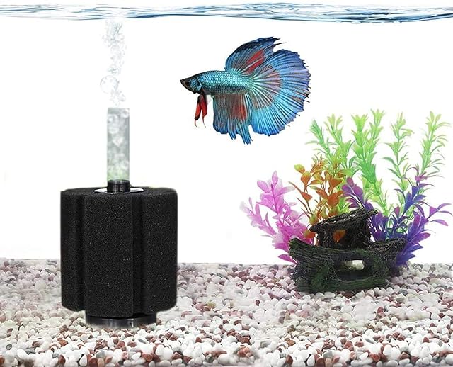 Foto 5 de 7 de ANCLLO 2PCS XY-180 Fish Tank Acuario Mini Cilindro Suave Esponja Bioquímica Filtro 2pcs Negro