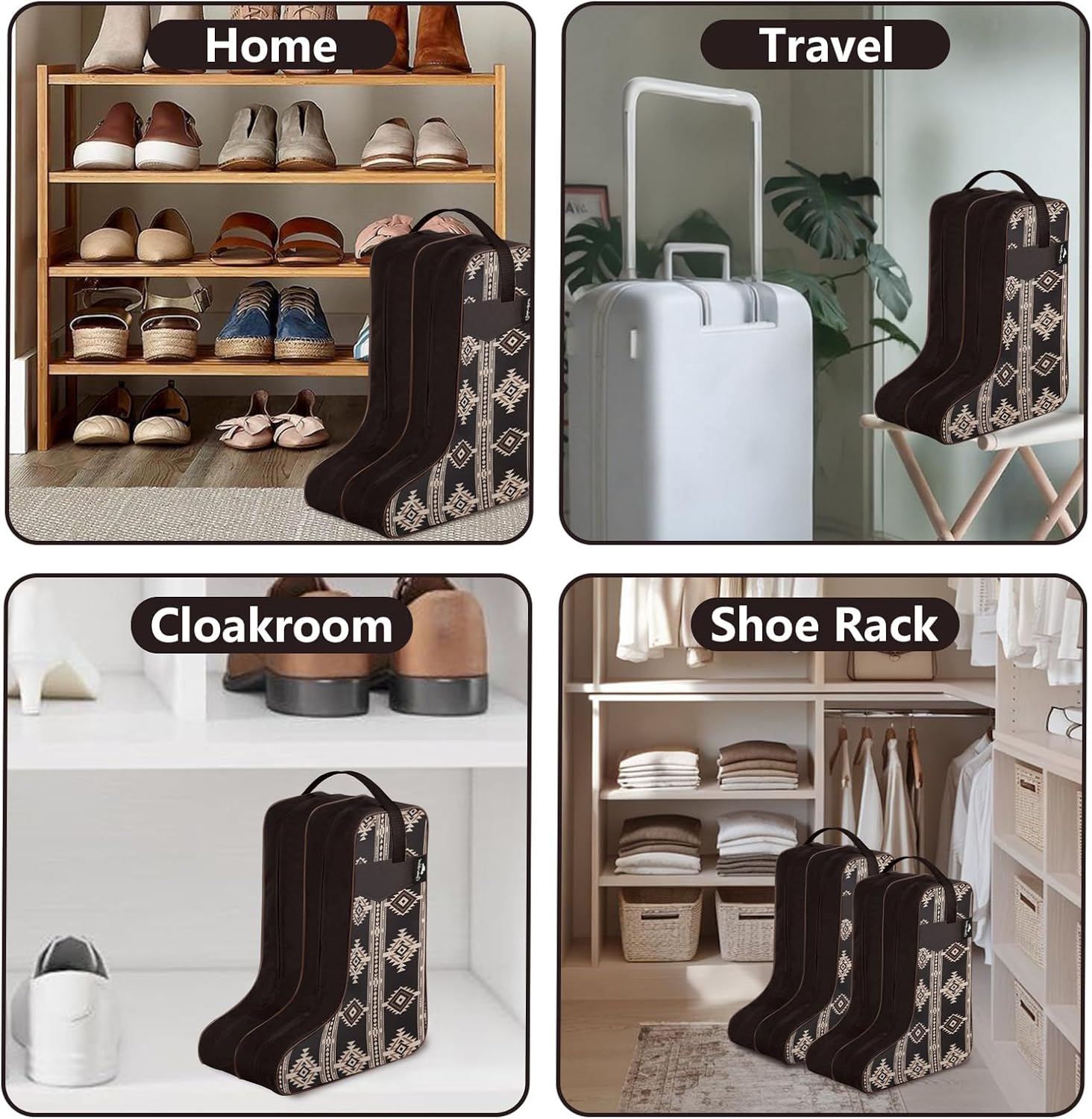Cowgirl West Boot Bag – Fits Cowboy Boots Up to 17 Inches, Western Travel Case with Southwest Aztec Pattern, Dual-Zipper Tall Boot Storage for Rodeo, Horseback Riding & Equestrian Travel - Image 6