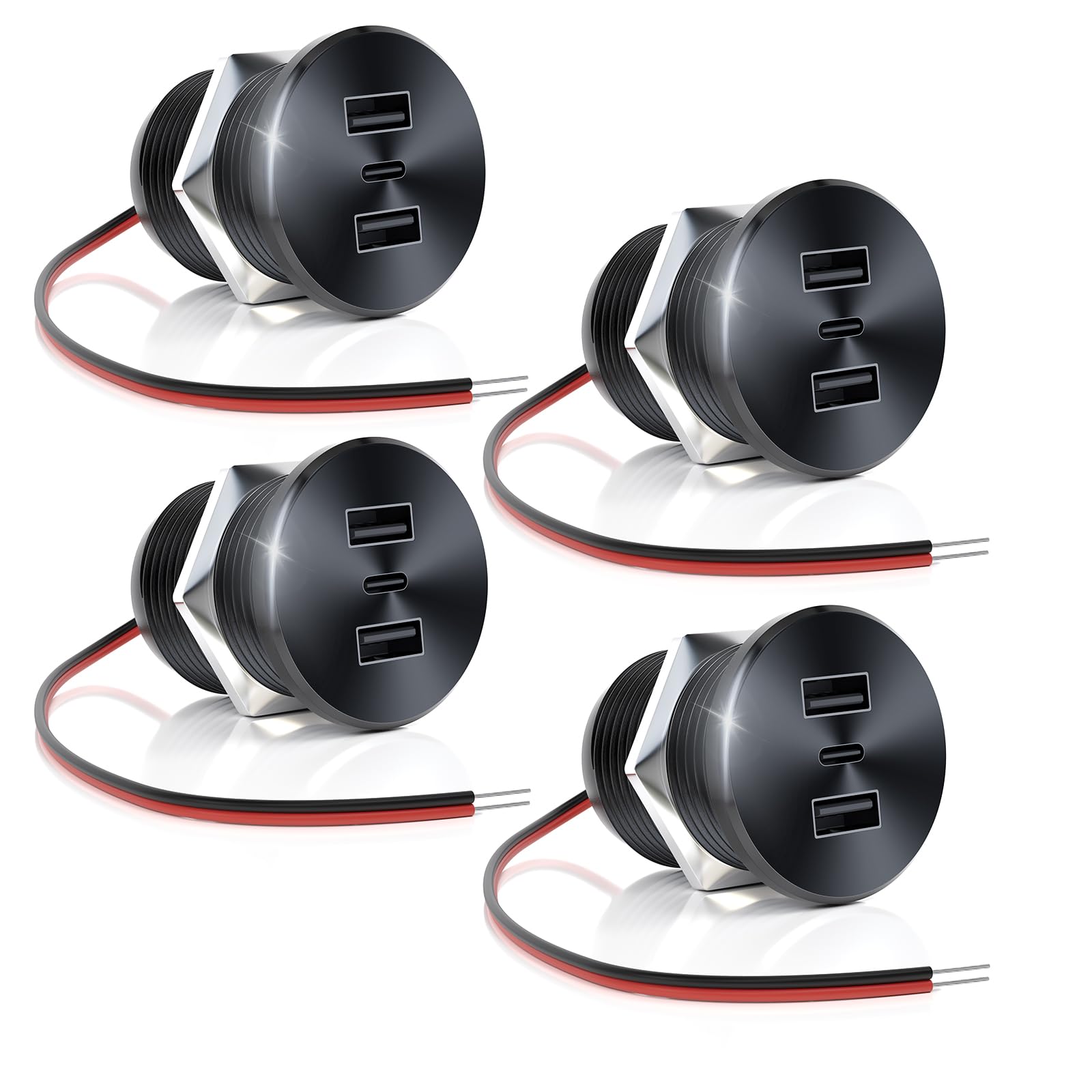 4 STK. GIBBAB 72W USB-C Steckdose 12V Aluminium Einbau PD3.0 36W & 2xQC3.0 | 36W PD3.0 + 2x18W QC3.0 USB 12V Einbau Steckdose, 3 Ports Aluminium für Wohnmobil, Camper, Boot & LKW, schnellladen