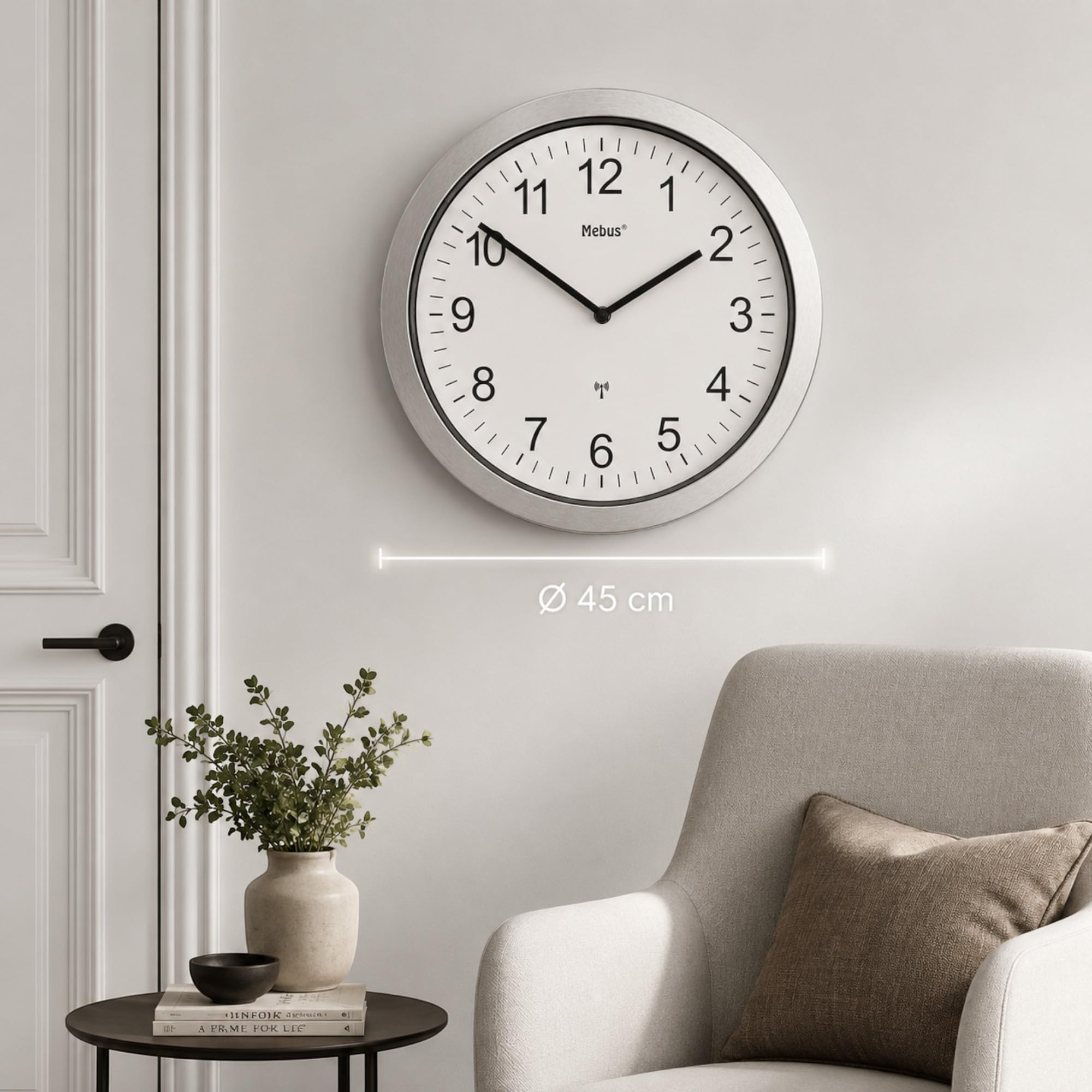 Reloj de Pared Extragrande, tamaño XXL, Radio, silencioso, sin segundero, Esfera Blanca, 45 cm de diámetro