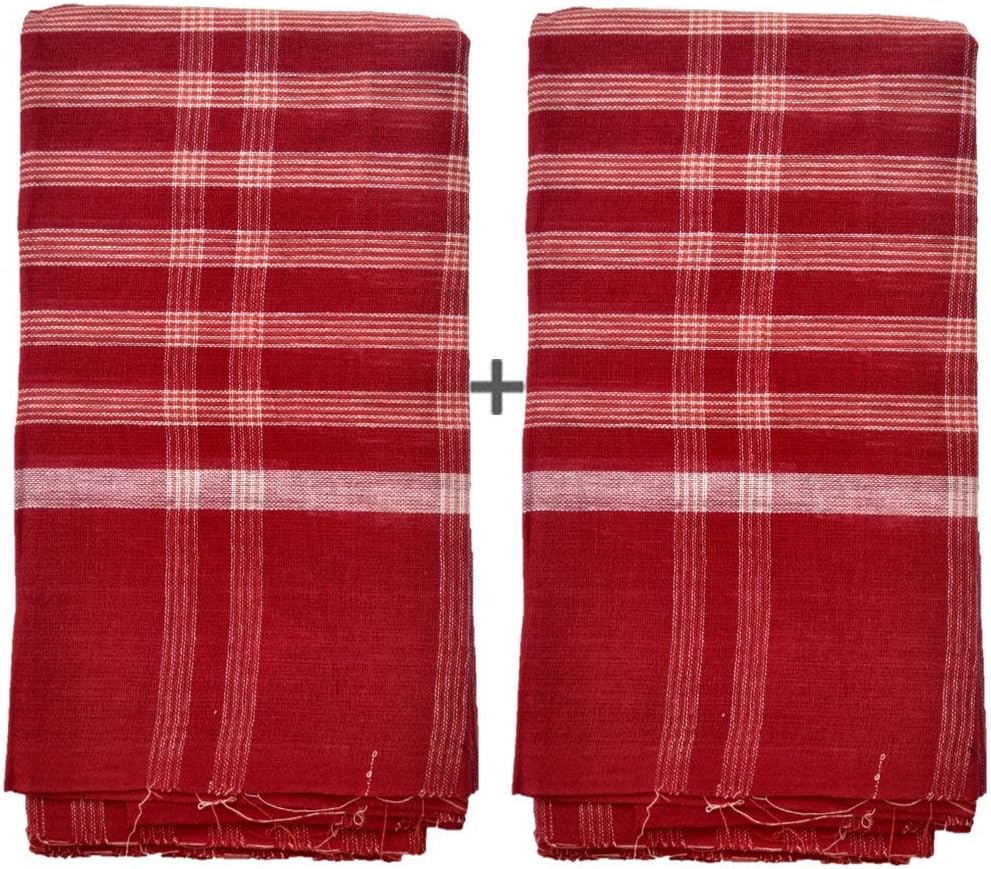 GAMCHA 100% Cotton Towel Bengal Gamosa Check Pattern RED for Men, Women, Baby Skin Friendly(Pack of 2)