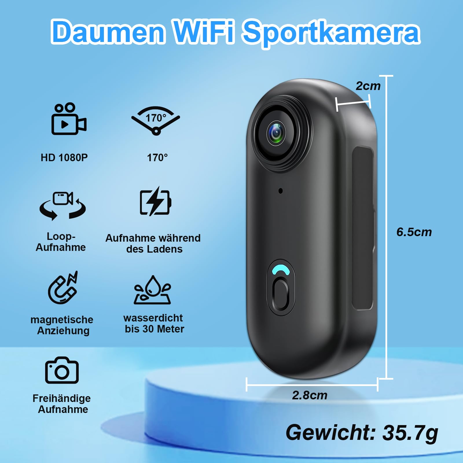 LXMIMI Action Cam, 170° Wifi Action Kamera, HD 1080P Motorradhelmkamera, 16GB-Magnet-Fahrradvideokamera, Wasserdichte Sport-Actionkamera mit Diversem Zubehör für Reiten und Spaziergänge mit Haustieren | Mini-Action-Kamera für Motorrad- oder Fahrradhelm, 1