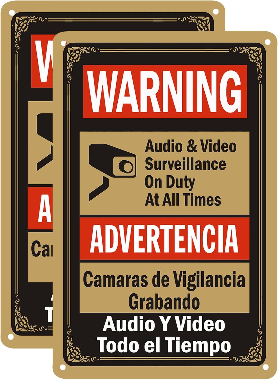 Qizohe Warning - Audio & Video Surveillance On Duty At All Times Security Camera Sign for Home, Business Driveway Alert 8X12Inch-2Pcs