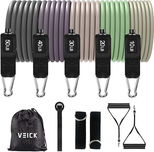 Miniatura 28 de VEICK Bandas de resistencia, bandas de ejercicio, bandas de entrenamiento, bandas de resistencia para entrenar con asas para hombres y mujeres, Gris