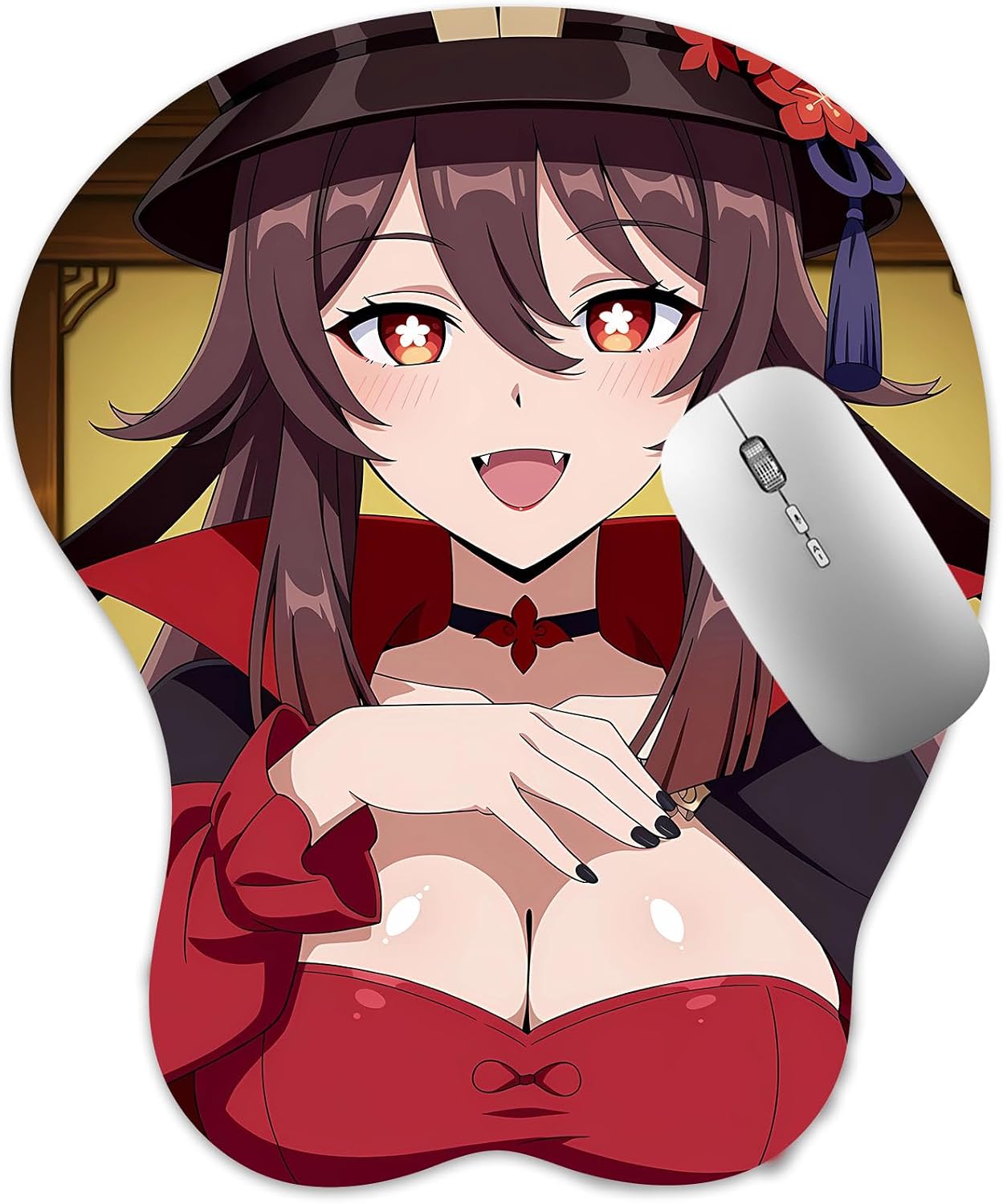 3D Mouse Pad, Oppai Mousepad with Soft Gel Wrist Rest Anime Manga Gaming Boob pad Anti-Slip Mouse Mat, Hu Tao