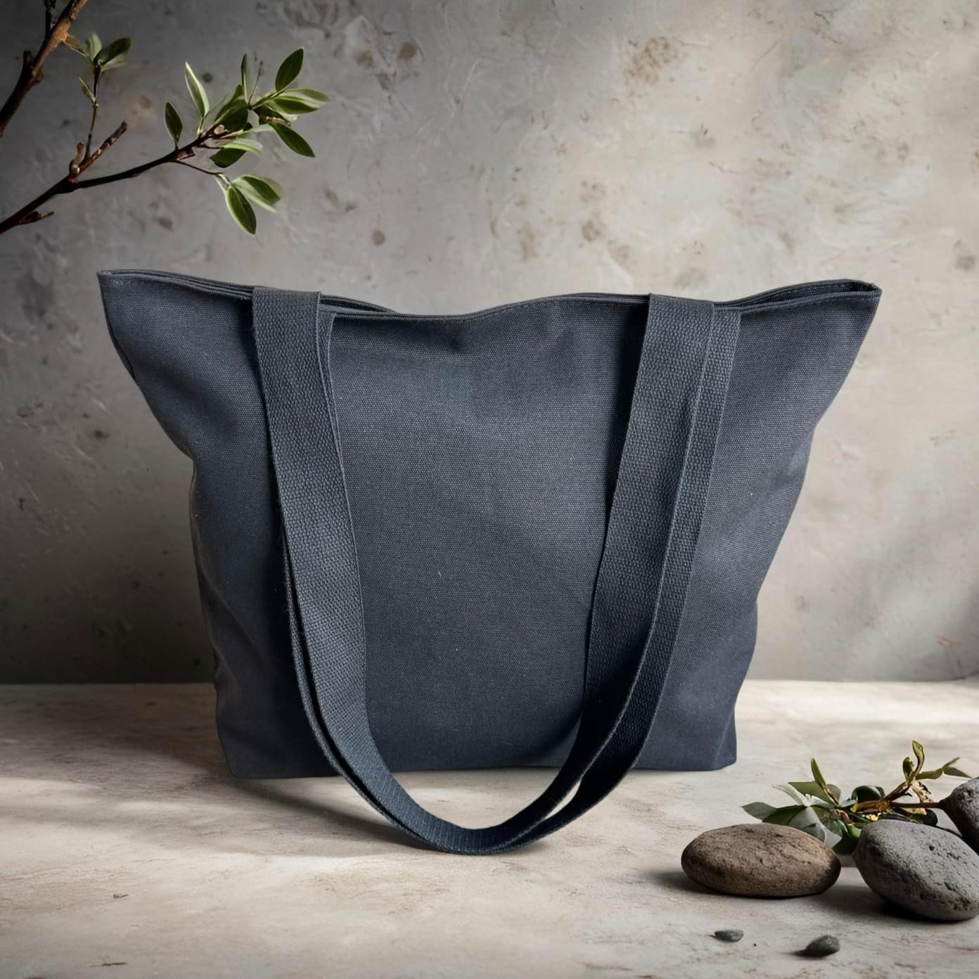 16OZ 100% Cotton Durable Large Multi Purpose Canvas Zipper Closure Lined Reusable Grocery Beach Diaper Casual Tote - Image 3