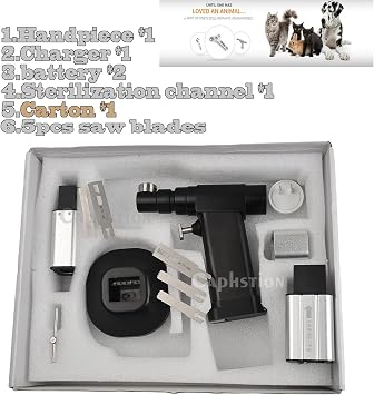 Veterinary Mini Orthopedic Cutting Bone Saw Oscillating Saw Small Power Cutting Tools with 5 Saw Blades, Sterilization Box