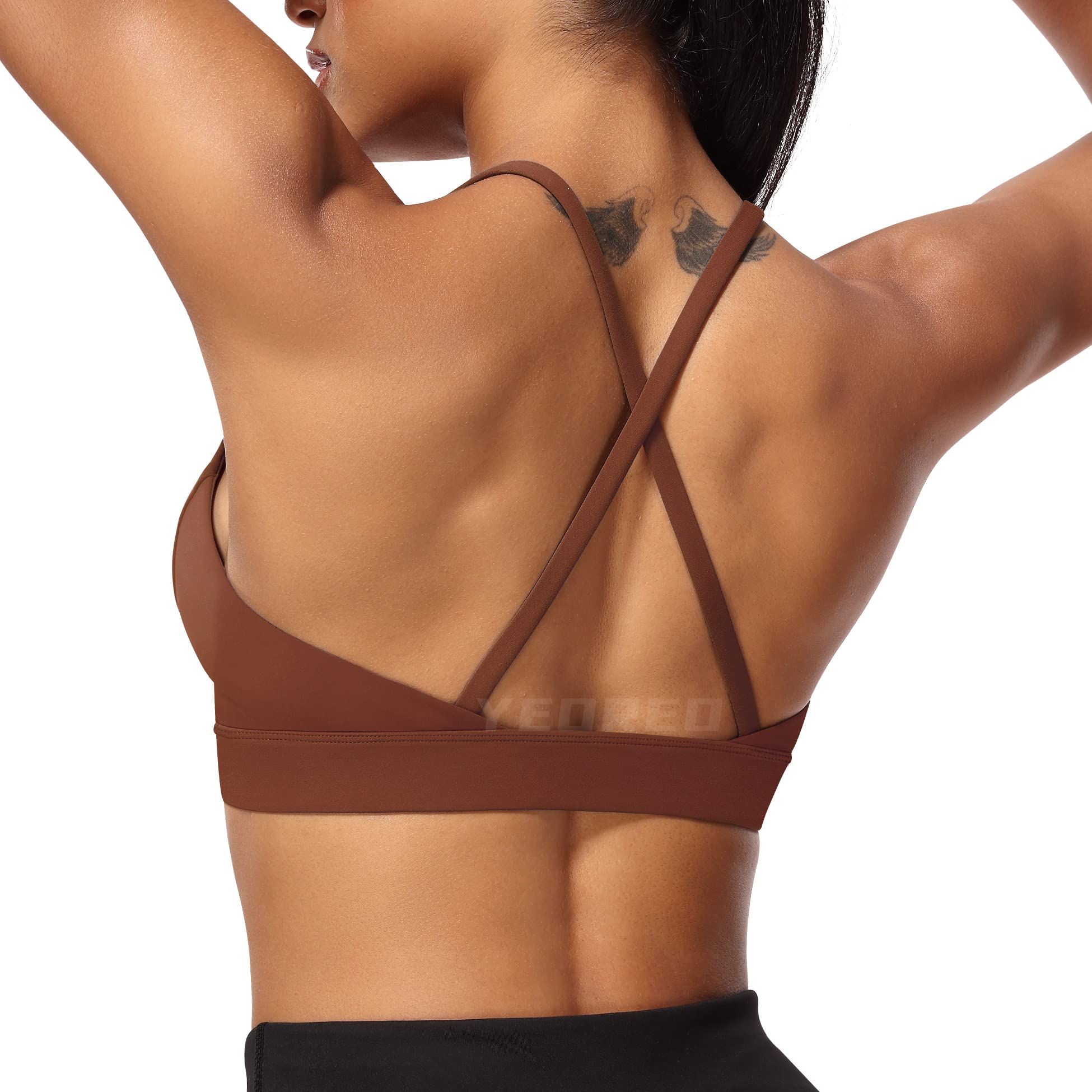 YEOREOCoral Sports Bras for Women Criss-Cross Back Padded Workout Running Yoga Bra Casual Crop Tops Thin Straps Bra
