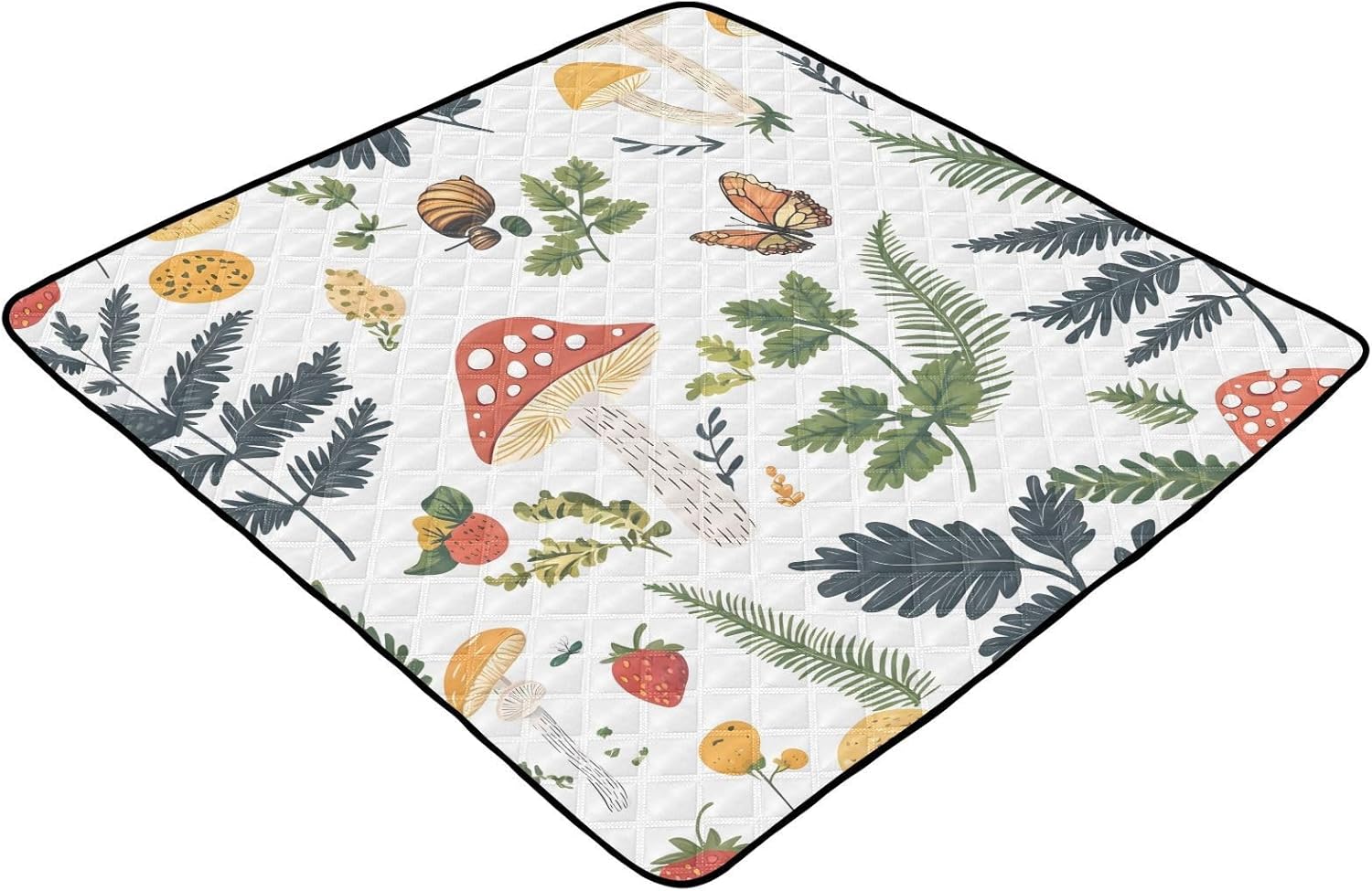 Doodle Mushroom and Plant Pattern Baby Play Mat, 50“ X 50” Washable Folding Crawling Mat, Baby Floor Mat, Soft, Thick, Non-Slip