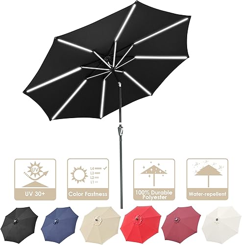 Miniatura 37 de Yescom Outdoor Solar Powered LED Patio Umbrella with Crank Tilt for Garden Backyard Deck Table Market Poolside Party Event 2-Beige,3-Negro