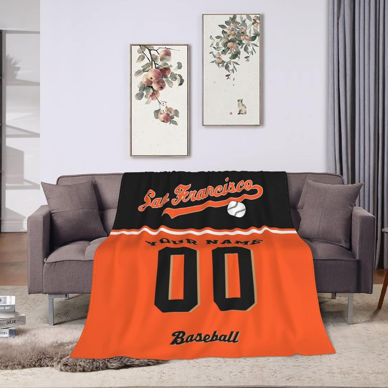 JAVON Custom Baseball City Plush Throw Blanket Personalized