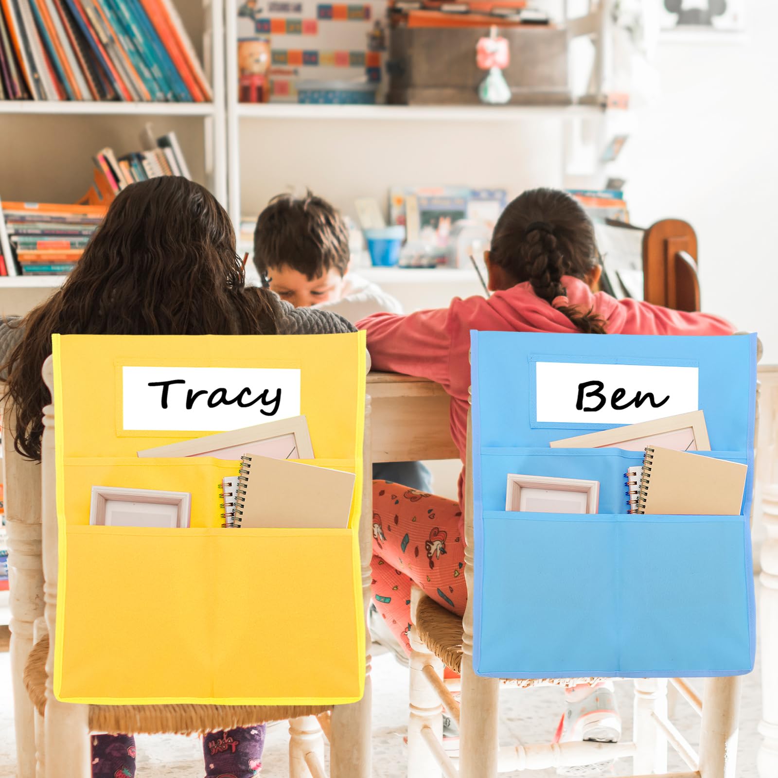 Whaline 12Pcs Pastel Chairback Buddy Pocket Chart Boho Color Seat Pocket Chart Colorful Chair Pockets for Classroom Home Office Silly Goose, 16 x 20 Inch - Image 6