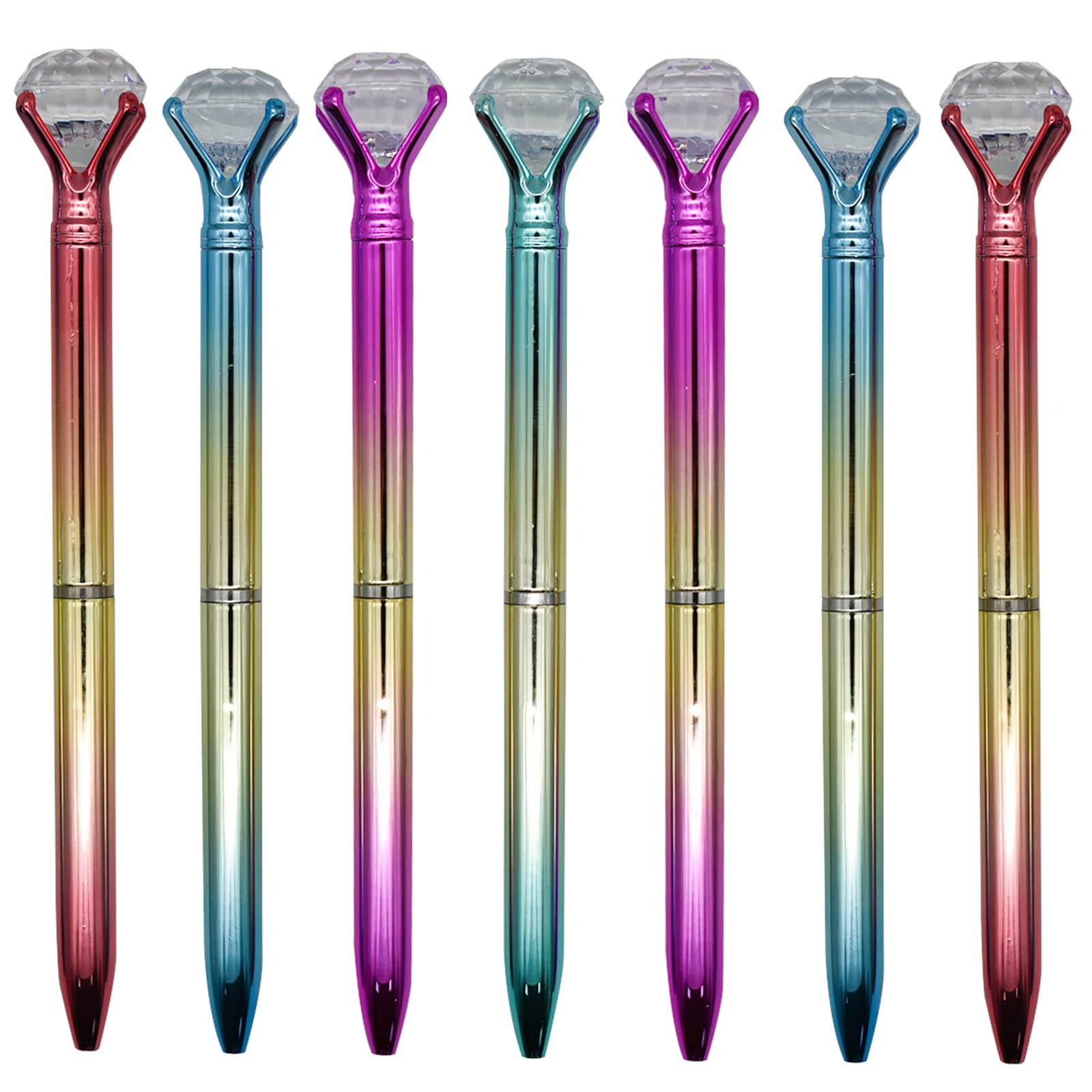 Maydahui 12 PCS Dazzling Big Diamond Ballpoint Pen Retractable Bling Rhinestone Metal Pen for Wedding Bridal Shower Party (Blue and Black Ink Random