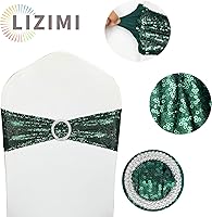 Vista 4 de 50 Piezas Bandas para Sillas con Lentejuelas Bandas Elásticas para Sillas Verde Oscuro Lazos de Spandex Poliéster para Fiestas Hotel Bodas Banquetes