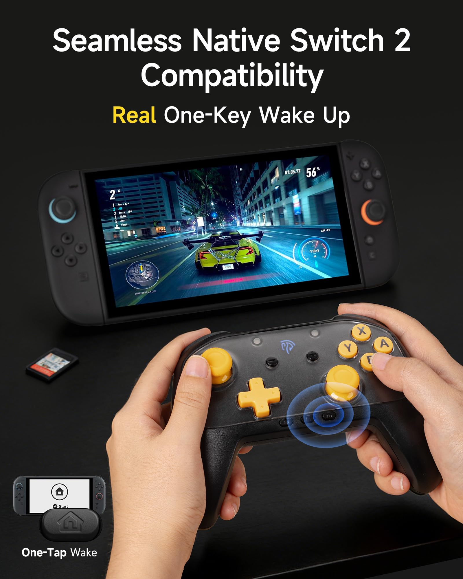EasySMX S10C Manette pour Switch 2 avec réveil, chat en jeu, mouvement 9 axes, fonction de programmation native, manette Switch 2 Pro avec batterie 1000mAh et façades avant magnétiques – Noir