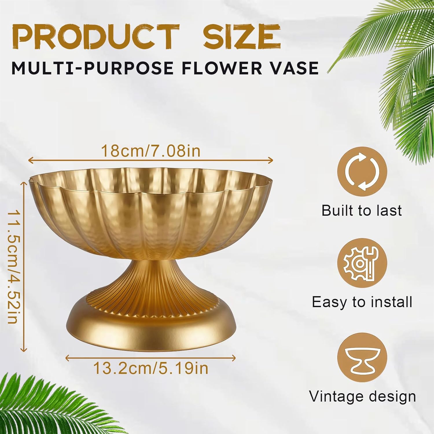 Compote Bowl Vase，Golden Pedestal Serving Bowl，Centerpiece for Wedding & Party, Rust-Proof Flower Arrangement Bowl for Table Decor, Fruit Display，10Pcs