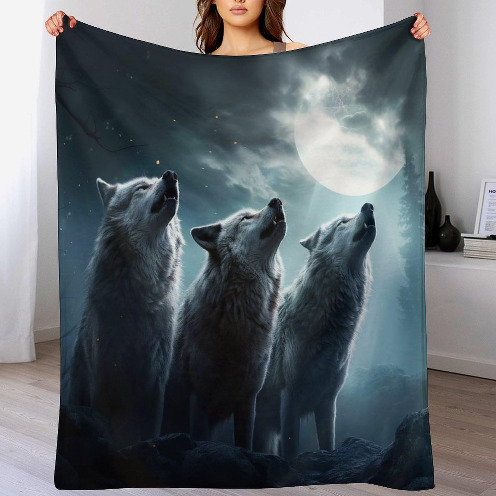 Plaid loup couverture polaire pour stopper le froid sur le sofa