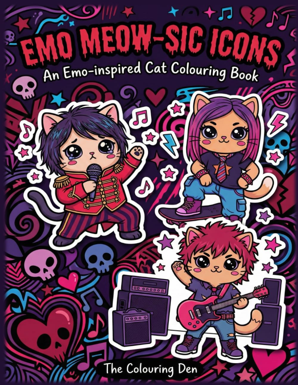 Emo Meow-sic Icons Colouring Book for 2000s alternative and rock music loving elder emos, millennials, adults, teens or children: bold and easy nostalgic colouring (The Colouring Den Colouring Books)