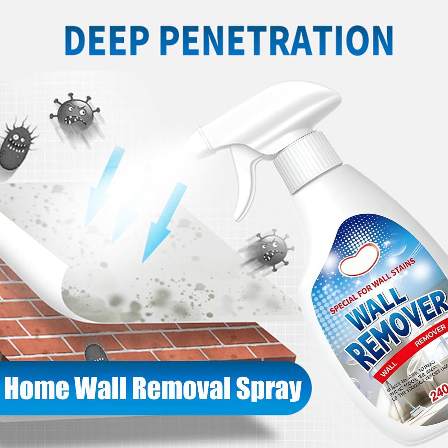 Spray Rimuovi-Macchie per Pareti, Smacchiatore Specifico per Muri Bianchi, Potente Elimina-Odori,Senza Sfregamento, Protezione a Lunga Durata, 240 ml, Sicuro per Carta da Parati (1 pezzo)
