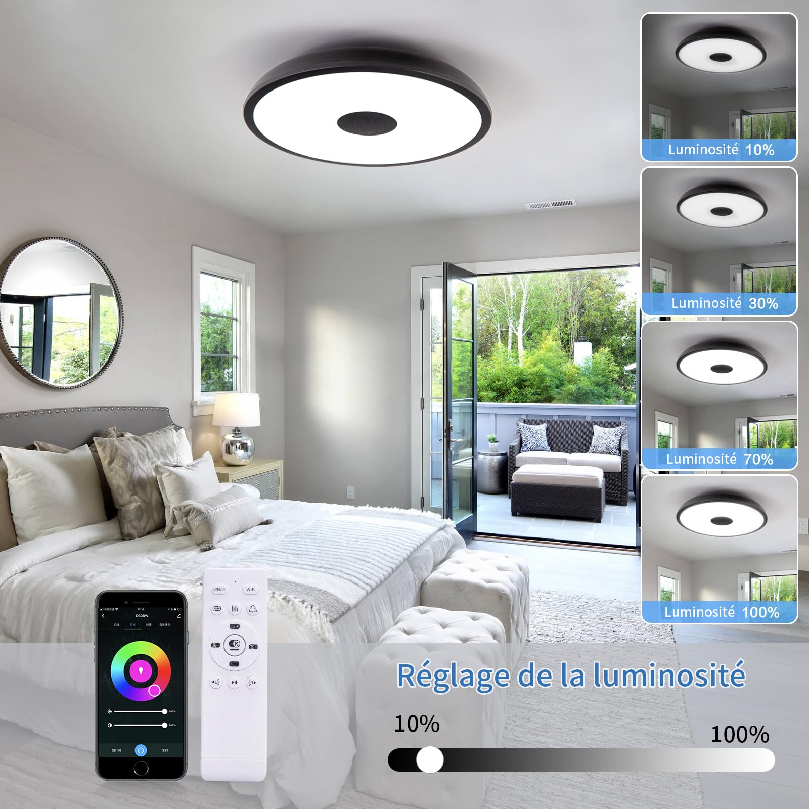 Lampada da soffitto a LED impermeabile, con altoparlante Bluetooth, funzione RGB, illuminazione regolabile, controllo tramite l'app Tuya, compatibile con Alexa e Google Home