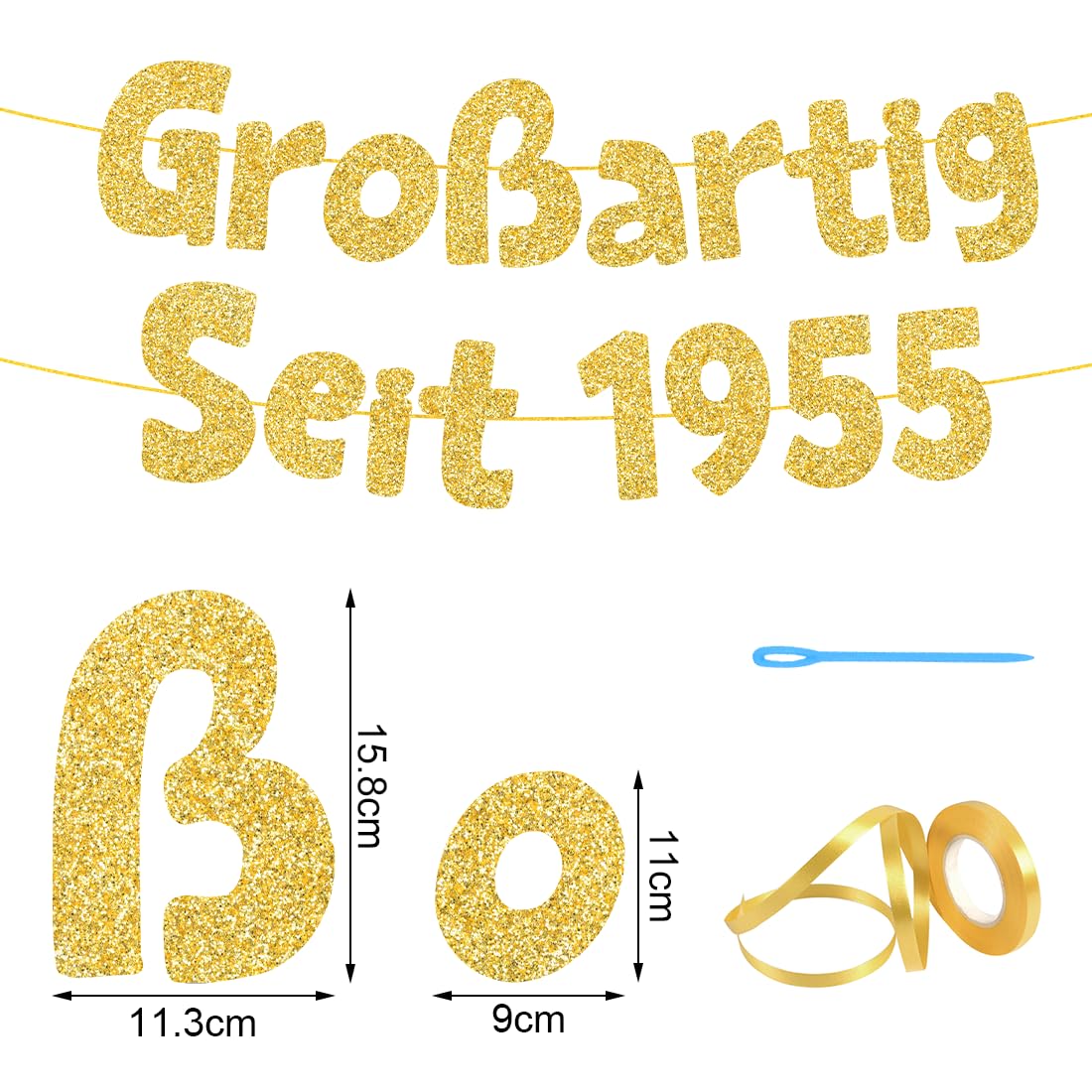 Geburtstags-Banner „Awesome Since 1955“ – 70. Geburtstag Dekoration, Schwarzer Glitzer, 10 Fuß Lang