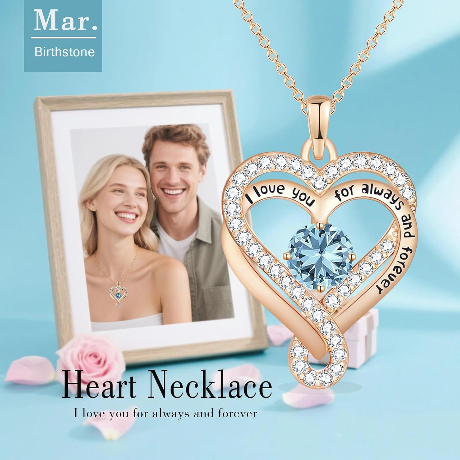 Birthstone Heart Necklaces for Women, Infinity Pendent S925 Sterling Silver Jewelry for Women, Wedding Anniversary, Birthday Mother’s Day Gifts for Mom, Mother, Wife, Girlfriend - Image 2