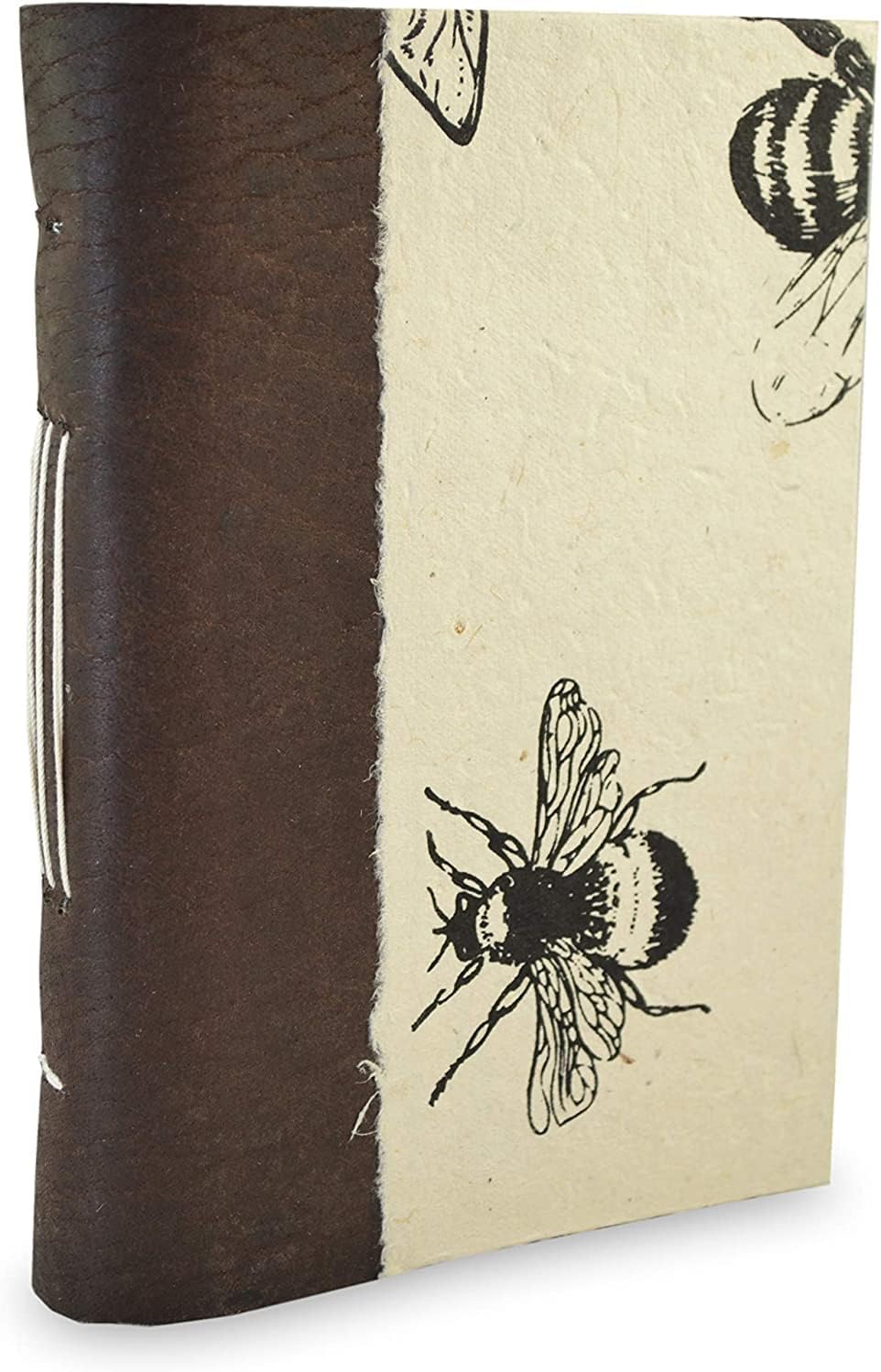 Kathmandu Valley Co. Nepali Collector Journal, Leather & Lokta, Writing Hardcover Office Notebook Planner with Handmade Paper. Made in The Himalayas of Nepal. (6x9, Busy Bee)