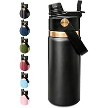 16 oz Insulated Water Bottle 2-in-1 Straw/Spout,Black,1 Pack