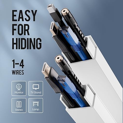 Miniatura 3 de Cubiertas de cable de 68 pulgadas para 4 cables en la pared, gran canaleta blanca para ocultar cables, ocultador de cable pintable para TV de